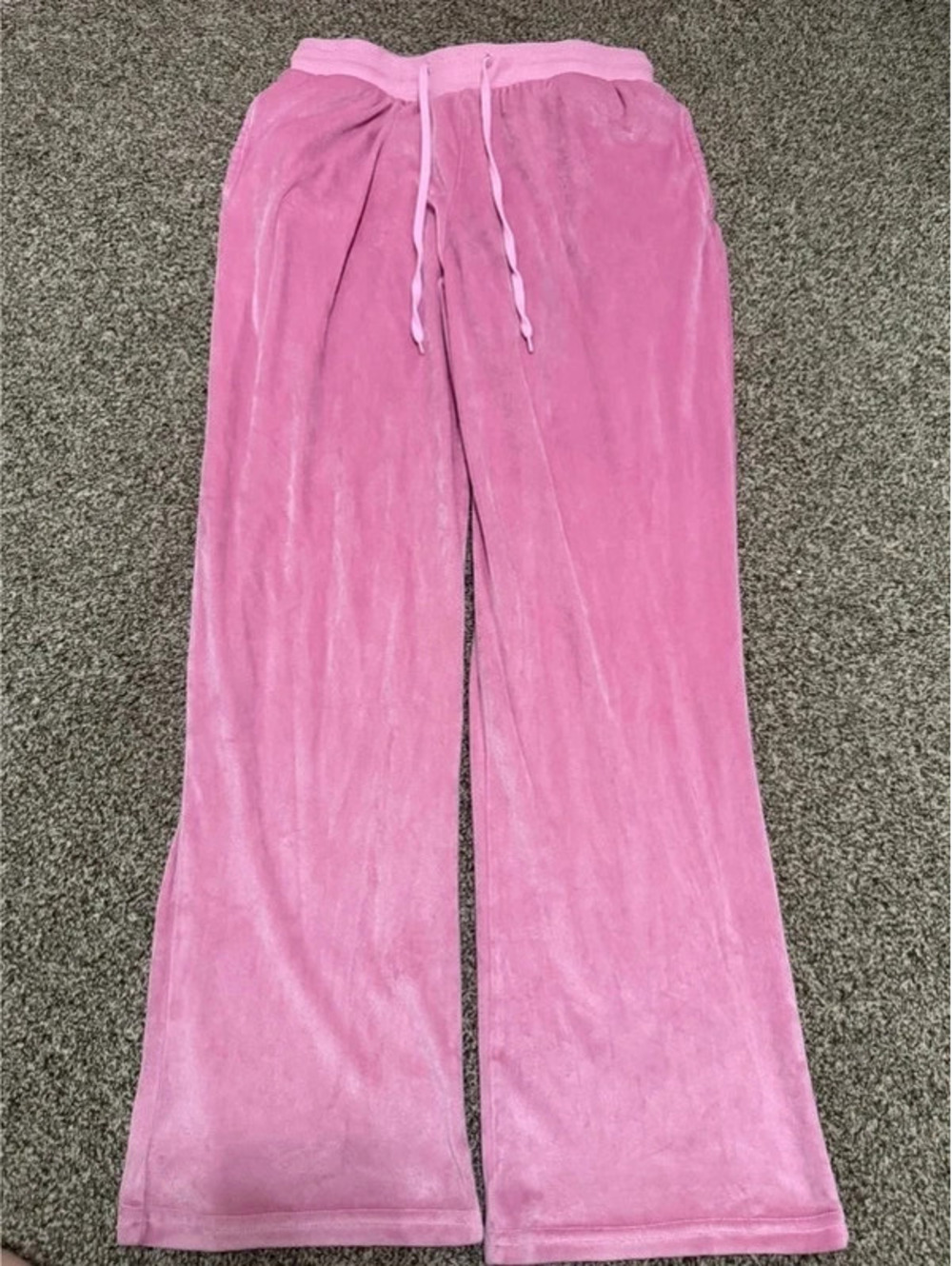 Juicy Couture Pink Velour Rhinestone Juicy Drawstring Pants Size L Y2K